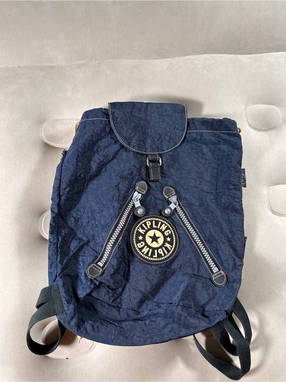Kipling Navy Blue Knapsack Nylon Retro Vintage Lightweight Backpack Retro Y2K